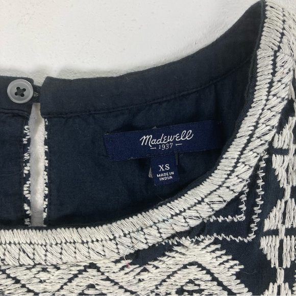 Madewell Stitchtake Dress XS Navy Blue Western Linen Blend Embroidered Sleeveles - Picture 12 of 15